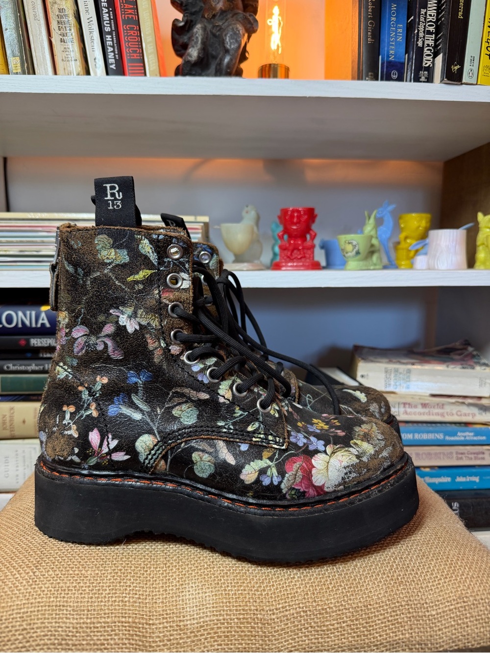 R13 Cracked Floral Stack Boot